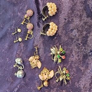 Vintage Screwback Earrings Lot of 6 Pair, 1 Branded